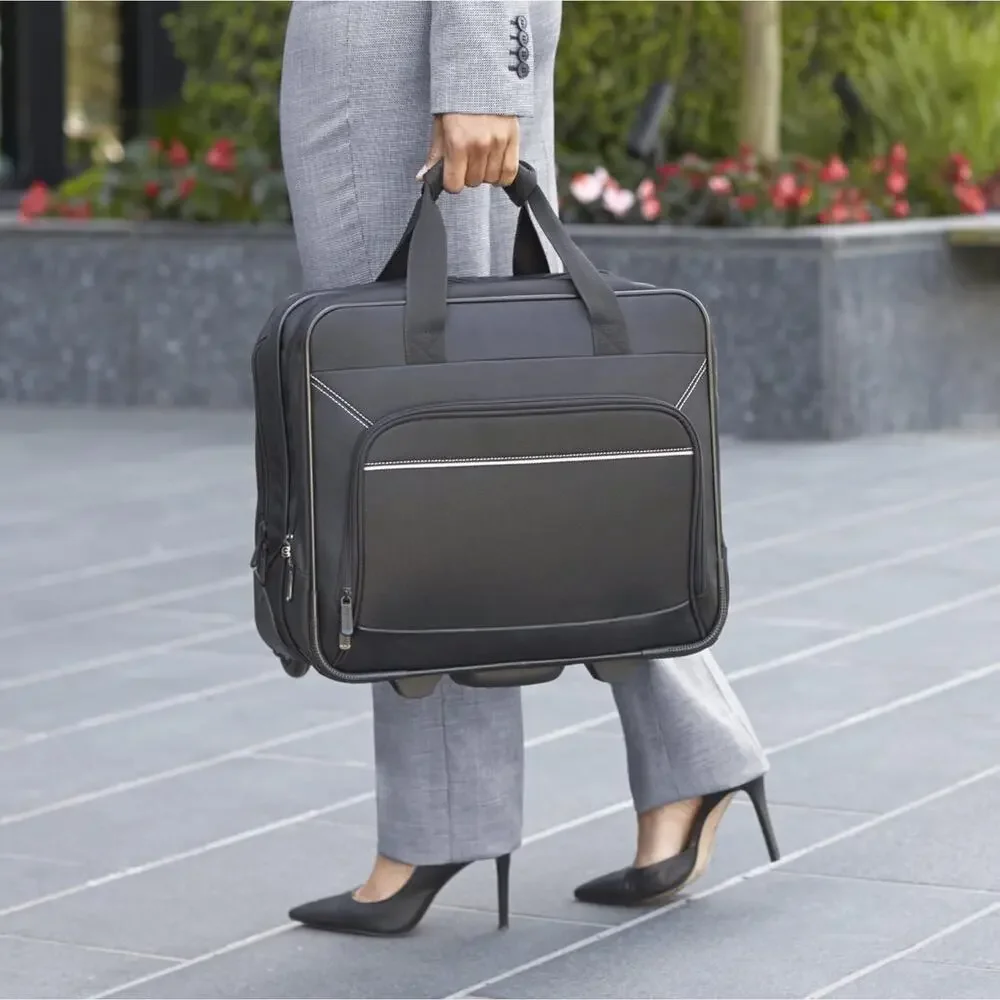 Amazon Basics Rolling Wheeled Laptop Bag, 15.6 in, Black, Sturdy with Compart...